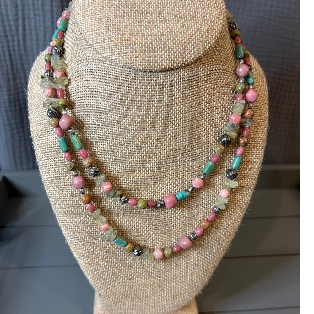 Sterling Carolyn Pollack Turquoise Quartz Rhodonite Bead Necklace